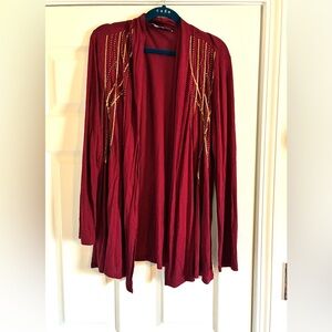 Jones New York Red Cardigan with Gold Beading